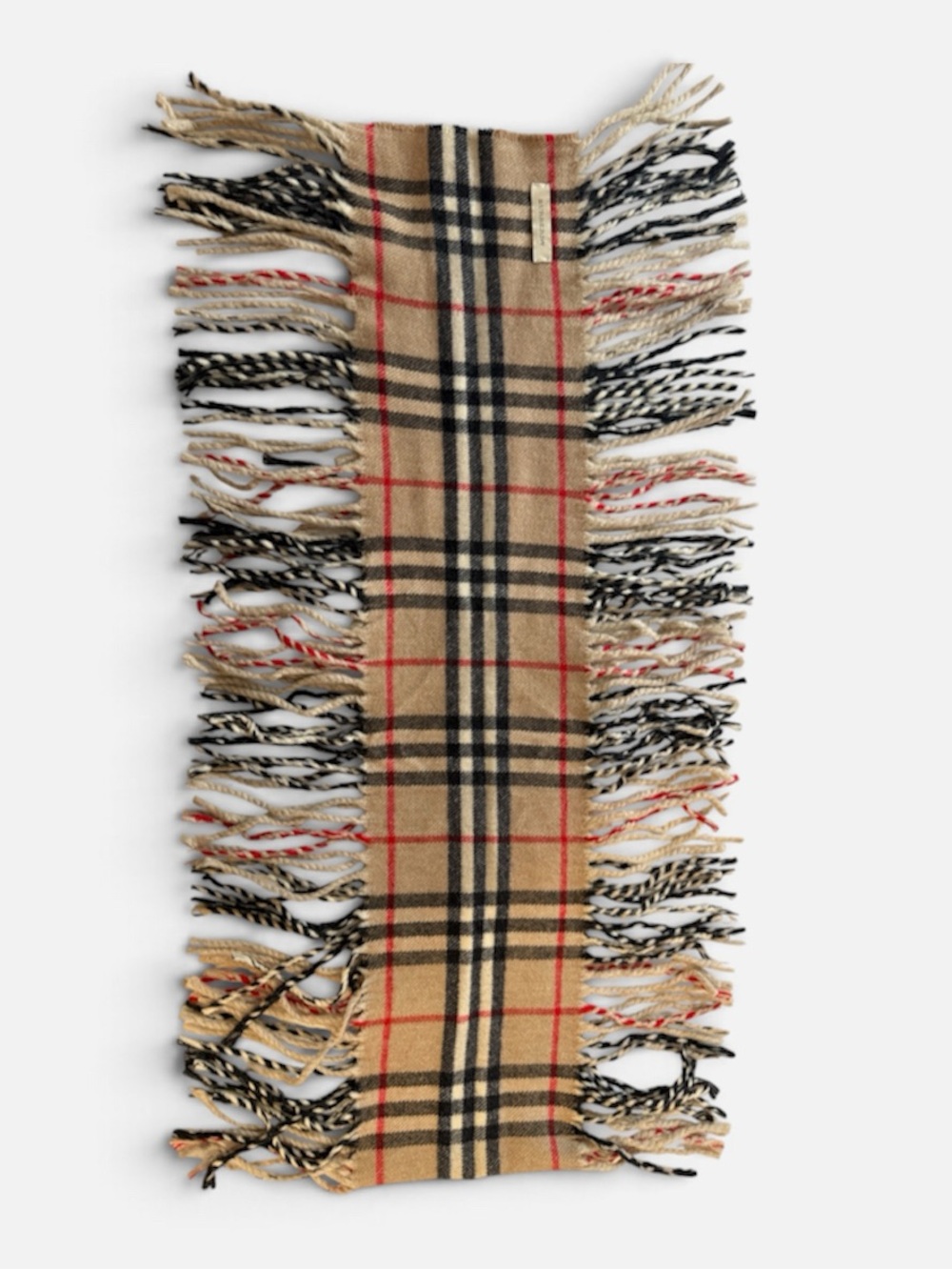 Burberry Classic Check Fringe Scarf in Beige, Black and Red
